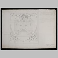 Photo collections.vam.ac.uk, Design for a coat-of-arms, showing a shield, castle and a lion.jpg